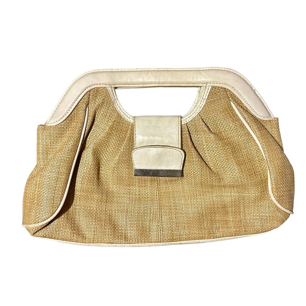 Tan Straw And White Cato’s Clutch Purse Bag Preowned Basic Small Organizer